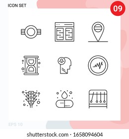 Vector Pack of 9 Icons in Line Style. Creative Outline Pack isolated on White Background for Web and Mobile.