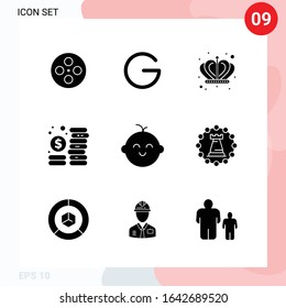 Vector Pack of 9 Icons in Solid Style. Creative Glyph Pack isolated on White Background for Web and Mobile.