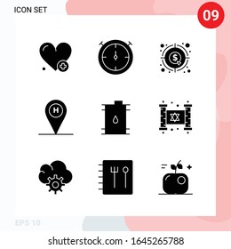 Vector Pack of 9 Icons in Solid Style. Creative Glyph Pack isolated on White Background for Web and Mobile.