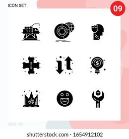 Vector Pack of 9 Icons in Solid Style. Creative Glyph Pack isolated on White Background for Web and Mobile.