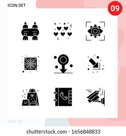 Vector Pack of 9 Icons in Solid Style. Creative Glyph Pack isolated on White Background for Web and Mobile.