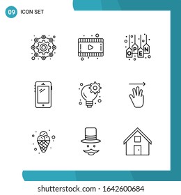 Vector Pack of 9 Outline Symbols. Line Style Icon Set on White Background for Web and Mobile.