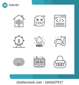 Vektorillustration-Paket mit 9 Symbolen. Line Style Symbol auf weißem Hintergrund für Web und Mobile.