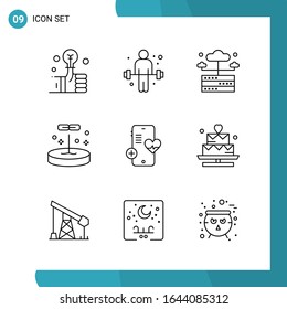 Vektorillustration-Paket mit 9 Symbolen. Line Style Symbol auf weißem Hintergrund für Web und Mobile.
