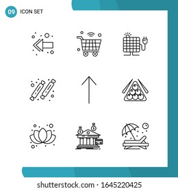 Vector Pack of 9 Outline Symbols. Line Style Icon Set on White Background for Web and Mobile.