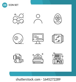 Paquete de vectores de 9 símbolos de esquema. Icono de estilo de línea establecido en fondo blanco para Web y móvil.