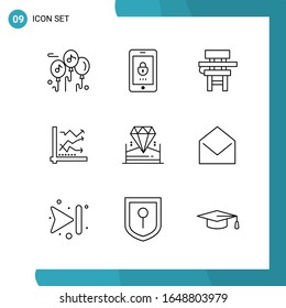 Vector Pack of 9 Outline Symbols. Line Style Icon Set on White Background for Web and Mobile.