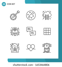 Vektorillustration-Paket mit 9 Symbolen. Line Style Symbol auf weißem Hintergrund für Web und Mobile.