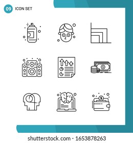 Vector Pack of 9 Outline Symbols. Line Style Icon Set on White Background for Web and Mobile.