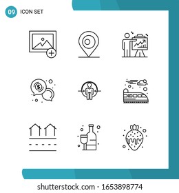 Vector Pack of 9 Outline Symbols. Line Style Icon Set on White Background for Web and Mobile.