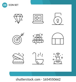 Vector Pack of 9 Outline Symbols. Line Style Icon Set on White Background for Web and Mobile.