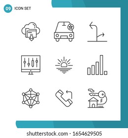 Vector Pack of 9 Outline Symbols. Line Style Icon Set on White Background for Web and Mobile.