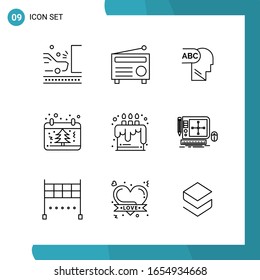 Vector Pack of 9 Outline Symbols. Line Style Icon Set on White Background for Web and Mobile.