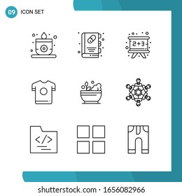 Vector Pack of 9 Outline Symbols. Line Style Icon Set on White Background for Web and Mobile.