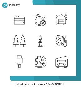 Vector Pack of 9 Outline Symbols. Line Style Icon Set on White Background for Web and Mobile.