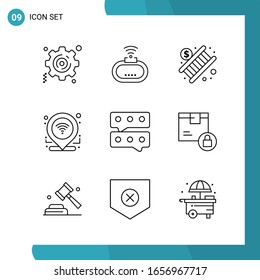 Vector Pack of 9 Outline Symbols. Line Style Icon Set on White Background for Web and Mobile.