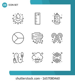 Paquete de vectores de 9 símbolos de esquema. Icono de estilo de línea establecido en fondo blanco para Web y móvil.