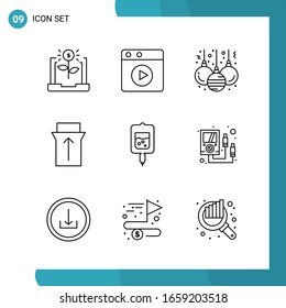 Vector Pack of 9 Outline Symbols. Line Style Icon Set on White Background for Web and Mobile.