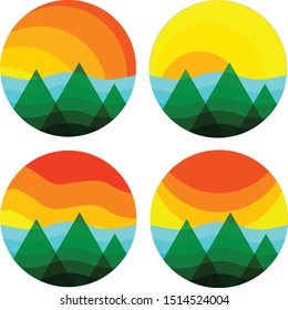 vector pack about the sea and dusk at the end of the world behind green mountains