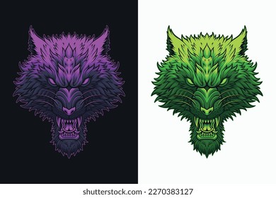 Vector pack of angry wolf head design illustration