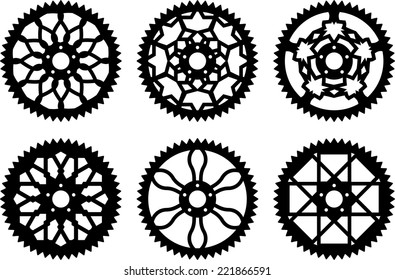 Vector pack of bike chainrings and rear sprocket 