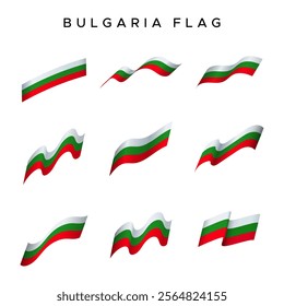 Vector pack of Bulgarian flags in waving style. For design elements with the concept of celebrating Bulgarian holidays.