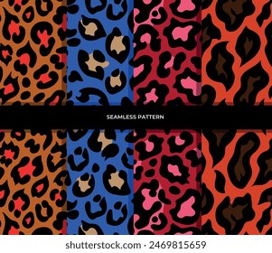 Vector pack with colorful abstract animal patterns. On a colored background