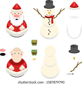 vector pack of cristmast include santa claus, snowman , a gift and parts to create your own design