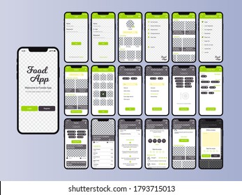 Vector pack of food mobile application with screens