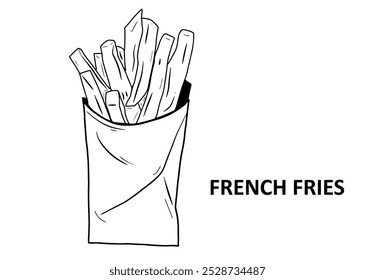 vector of a pack of french fries in a package, black and white lines