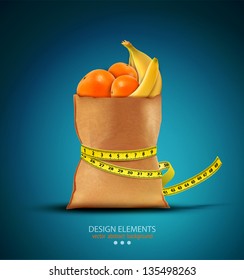 Vector pack with fruit with measuring tape