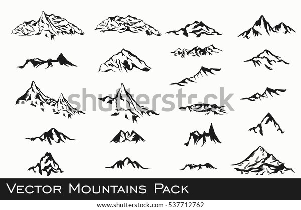 Vector pack of mountain\
silhouettes for badges and logotype design. Icon set adventure and\
tourism theme