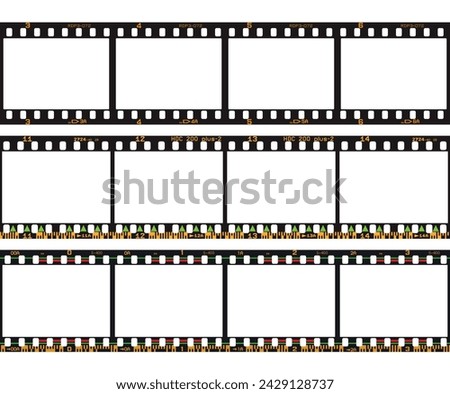 Vector pack of photographic analog films borders with barcodes (version 2)