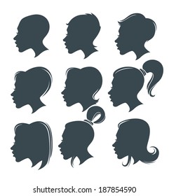 vector pack of woman's hairstyles