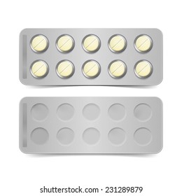 Vector Pack of Yellow Pills Isolated on White Background