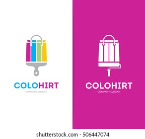 Vector of package and brush logo combination. Shop and paintbrush symbol or icon. Unique market and store logotype design template.