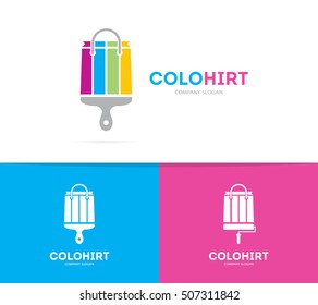 Vector of package and brush logo combination. Shop and paintbrush symbol or icon. Unique market and store logotype design template.