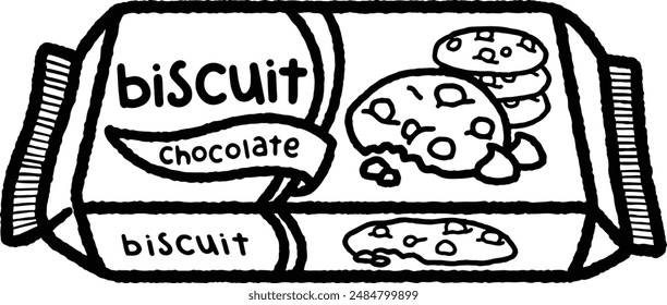 a vector of a package of a chocolate chip biscuit in black and white coloring