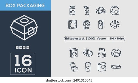 Vector package types icon set in thin line style
