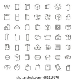 Vector package types icon set in thin line style