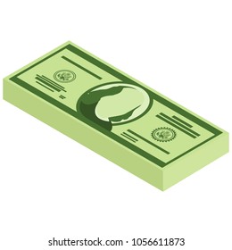 Vector packages of banknotes . Pile of cash Isometric illustration. Hundreds of dollars