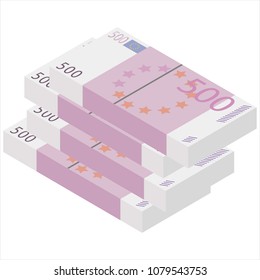 Vector packages of banknotes . Pile of cash Isometric illustration. Hundreds of euro