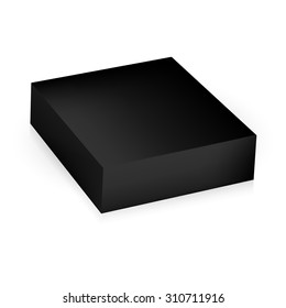 VECTOR PACKAGING: Black Packaging Square Box On Isolated White Background. Mock-up Template Ready For Design