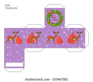 Vector packaging box template with Christmas deers.