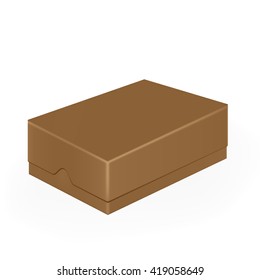 VECTOR PACKAGING: Brown closed mobile phone or shoe box on isolated white background. Mock-up template ready for design.