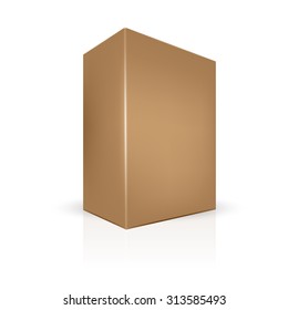 VECTOR PACKAGING: Brown thick side view package box on isolated white background. Mock-up template ready for design
