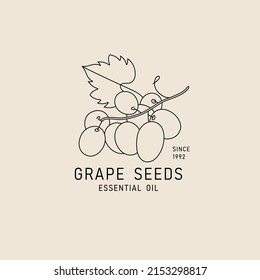 Vector packaging design element and icon in linear style - grape seeds oil - healthy vegan food. Logo sign