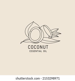 Vector packaging design element and icon in linear style - coconut oil - healthy vegan food. Logo sign