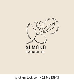 Vector Packaging Design Element And Icon In Linear Style - Almond Oil - Healthy Vegan Food. Logo Sign