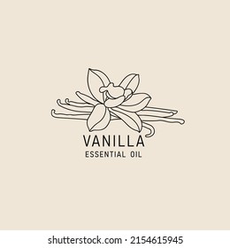 Vector Packaging Design Element And Icon In Linear Style - Vanilla Oil - Healthy Vegan Food. Logo Sign